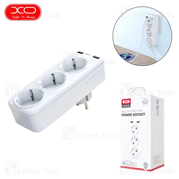 چندراهی برق و شارژر ایکس او XO WL08 دارای 2 پورت USB