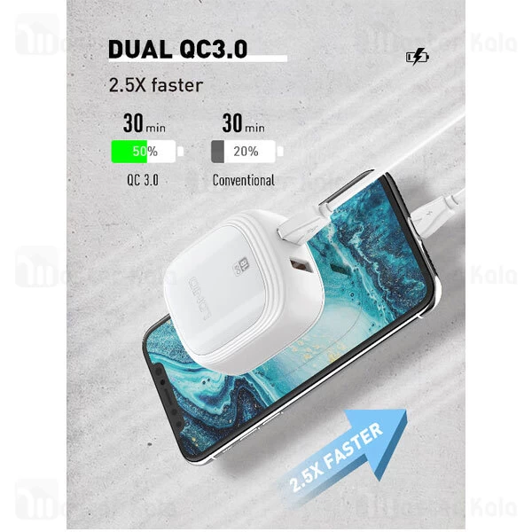 شارژ دیواری الدینو LDNIO A2512Q توان 18 وات همراه کابل میکرو