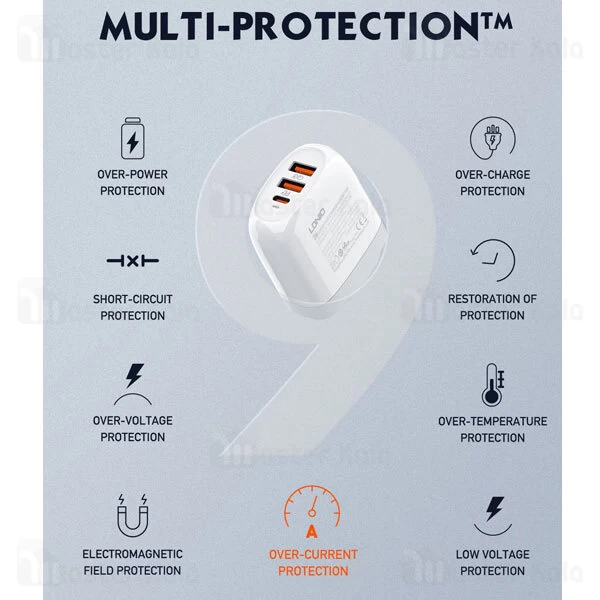 شارژ دیواری الدینو LDNIO A3511Q توان 65 وات