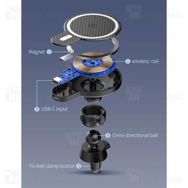 هولدر و شارژر وایرلس دریچه کولری الدینیو LDNIO MA20 توان 15 وات