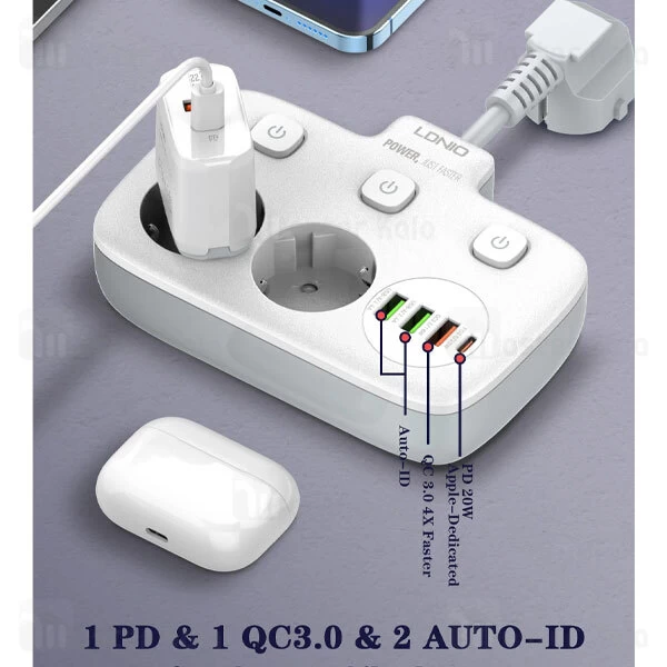 چند راهی برق و شارژر الدینیو LDNIO SE2435 دارای 4 پورت
