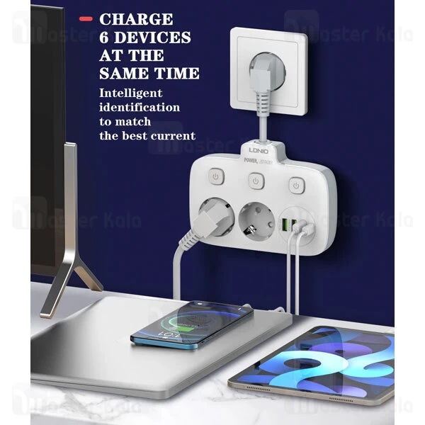 چند راهی برق و شارژر الدینیو LDNIO SE2435 دارای 4 پورت