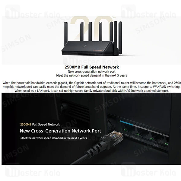 روتر دوبانده 7 آنتن شیائومی Xiaomi Mi Router AX6000 WiFi 6 5GHz / 2.4GHz