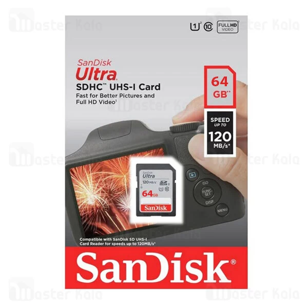 کارت حافظه اس دی 64 گیگابایت سن دیسک SanDisk Ultra U1 120MB/s Full HD