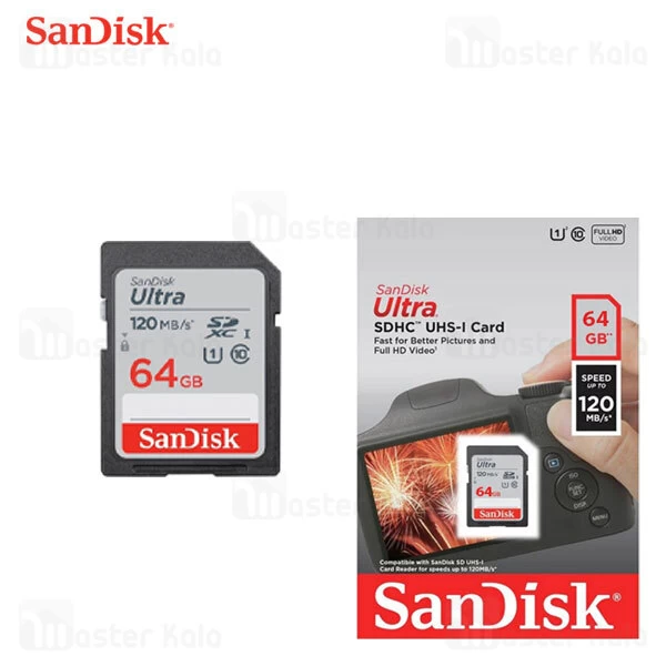 کارت حافظه اس دی 64 گیگابایت سن دیسک SanDisk Ultra U1 120MB/s Full HD