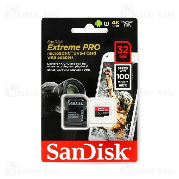 کارت حافظه میکرو اس دی 32 گیگابایت Sandisk Extreme Pro U3 667X 100MB 4K