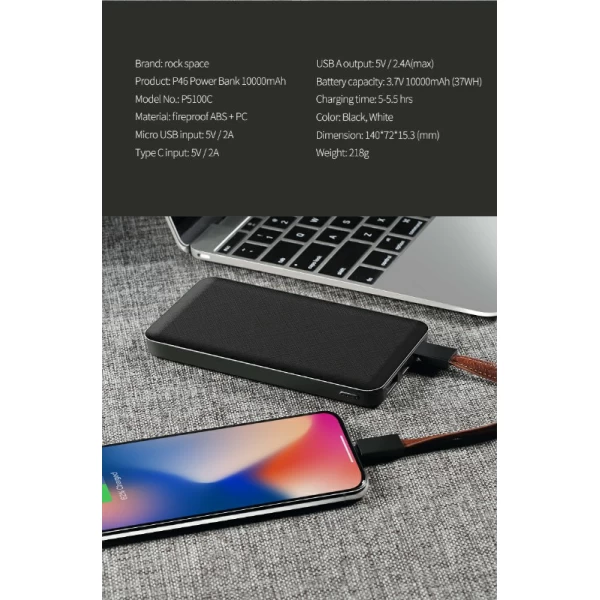 پاوربانک 10000 میلی آمپر راک اسپیس Rock Space P46