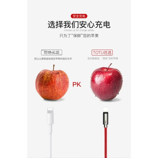 کابل لایتنینگ 120 سانتی متری توتو TOTU BLA-029 Zinc Alloy Thread Woven