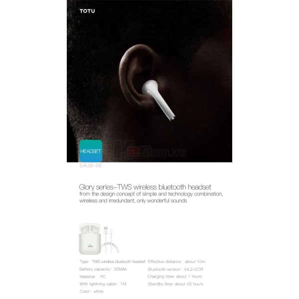 هدست بلوتوث دوتایی توتو Totu Glory EAUB-06 مناسب آیفون و اندروید