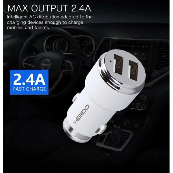 شارژر فندکی اتومبیل 2 پورت یسیدو Yesido Y23 با کابل میکرو یو اس بی