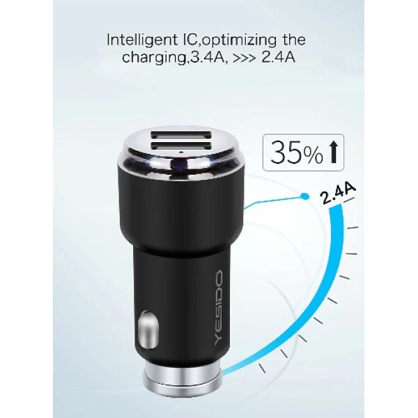 شارژر فندکی اتومبیل 2 پورت یسیدو Yesido Y23 با کابل میکرو یو اس بی