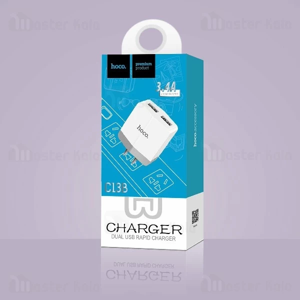 شارژر دیواری دو پورت 3.4 آمپر هوکو Hoco C13B Dual USB Charger