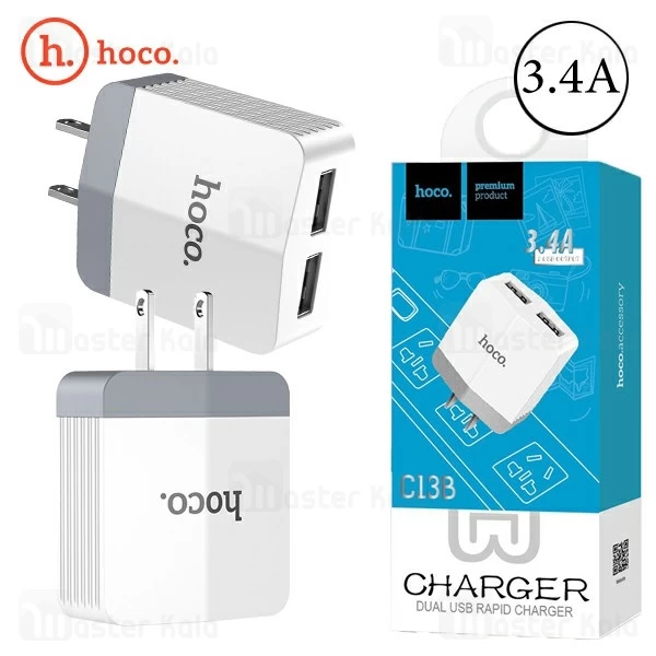 شارژر دیواری دو پورت 3.4 آمپر هوکو Hoco C13B Dual USB Charger