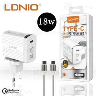 شارژر دیواری فست شارژ QC 3.0 الدینیو Ldnio A1302Q-C توان 18 وات با کابل دو سر تایپ سی