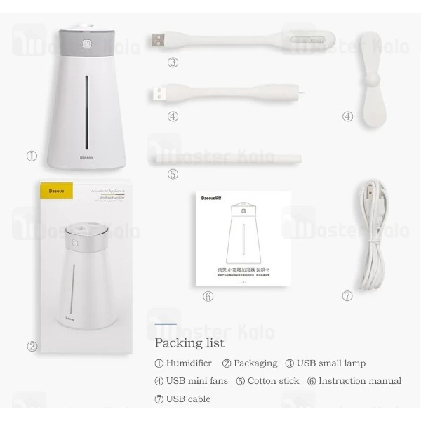 دستگاه بخور سرد Baseus Slim Waist Humidifier DHMY-B02 مجهز به پنکه و چراغ LED