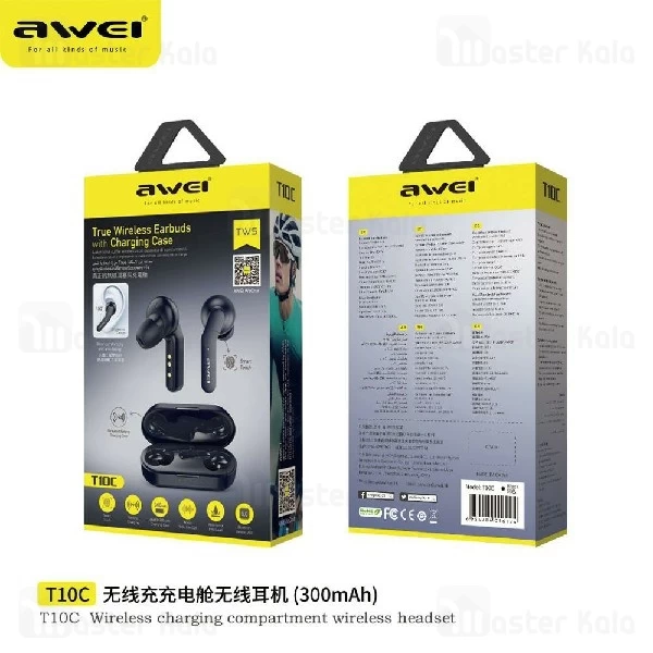 هندزفری بلوتوث دوتایی اوی Awei T10C True Wireless Earphones دارای کیس شارژ