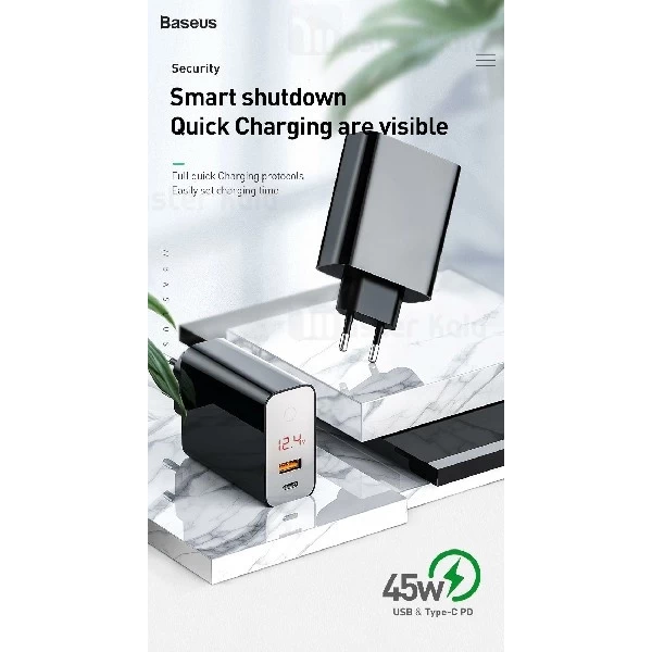 شارژر دیواری هوشمند فست شارژ بیسوس Baseus Speed PPS smart shutdown CCFSEU907-01 توان 5 آمپر