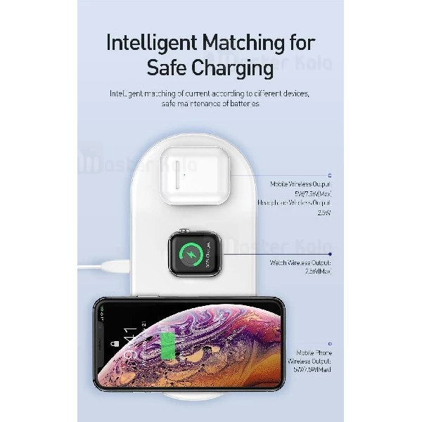 شارژر وایرلس بیسوس Baseus Smart 3in1 WX3IN1-01 شارژ گوشی و اپل واچ و ایرپاد