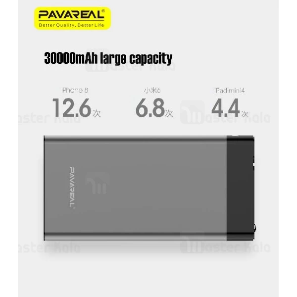 پاوربانک 30000 میلی آمپر Pavareal PB58 30000mAh Power Bank دو پورت