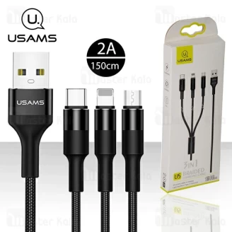 کابل سه سر یوسمز Usams SJ2193 U5 Braided Charging Cable به طول 1.5 متر