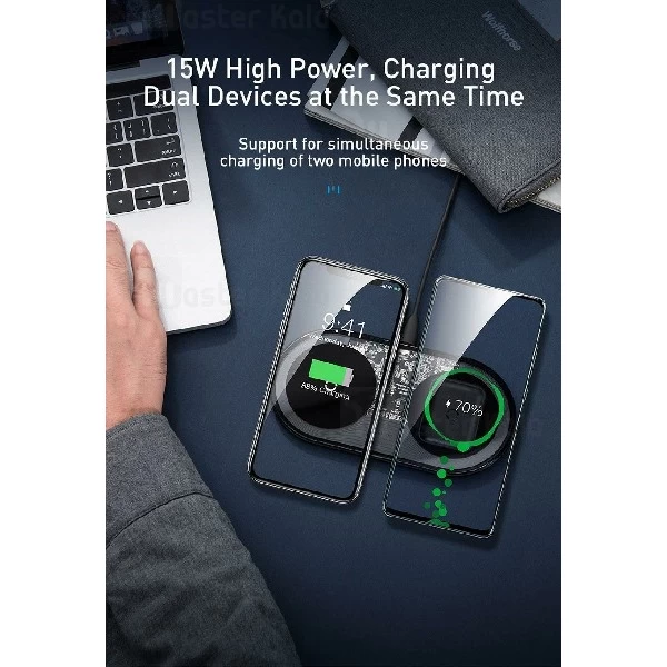 شارژر وایرلس بیسوس Baseus Simple 2 in 1 Wireless Charger WXJK شارژ گوشی و ایرپاد
