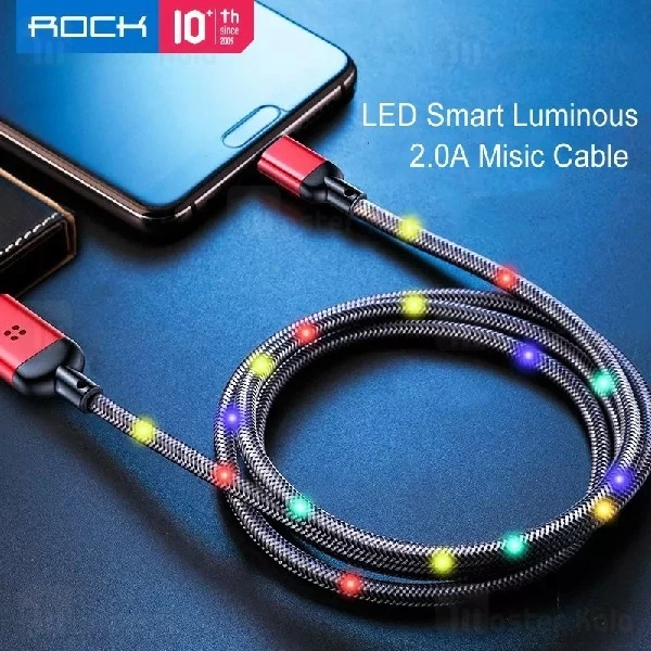 کابل لایتنینگ راک Rock R6 Lightning Metal Braided 2.4A دارای رقص نور