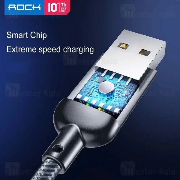 کابل لایتنینگ راک Rock R6 Lightning Metal Braided 2.4A دارای رقص نور