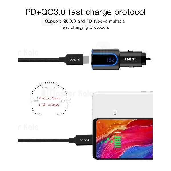 شارژر فندکی فست شارژ یسیدو Yesido Y32 QC3.0 Car Charger توان 3 آمپر