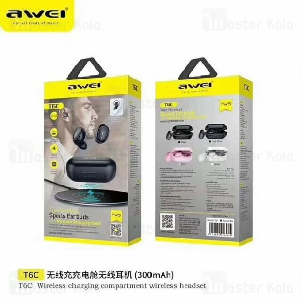 هندزفری بلوتوث دو تایی اوی AWEI T6C Bluetooth Earphone به همراه داک شارژ