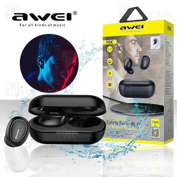 هندزفری بلوتوث دو تایی اوی AWEI T6C Bluetooth Earphone به همراه داک شارژ