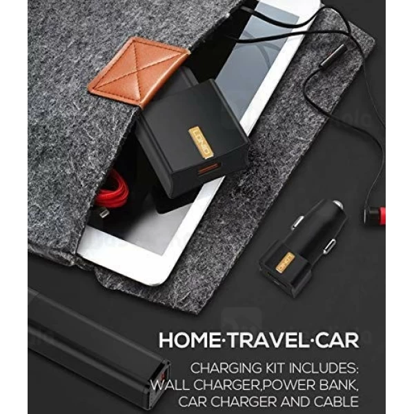 پک شارژر دیواری و شارژر فندکی و پاوربانک الدینیو LDNIO CC200 Mobile Charging Kit