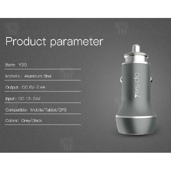 شارژر فندکی یسیدو Yesido Y30 Car Charger توان 2.4 آمپر همراه کابل