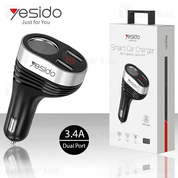 شارژر فندکی یسیدو Yesido Y33 Dual Port Car Charger توان 3.4 آمپر