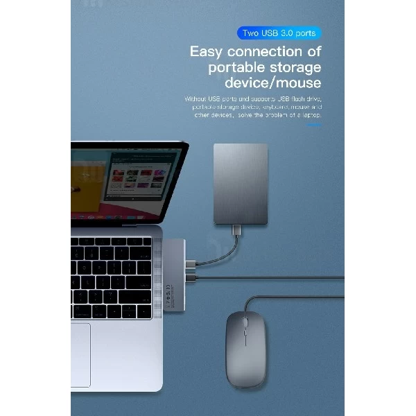 هاب شارژر و داک انتقال اطلاعات بیسوس Baseus Harmonica 5 in 1 HUB Adapter CAHUB-K0G