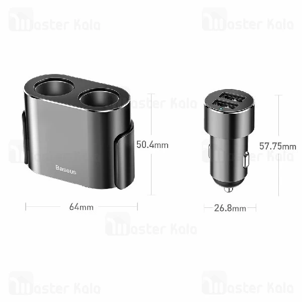 شارژر فندکی بیسوس Baseus High Efficiency One to Two Cigarette Lighter CRDYQ-01 توان 80 وات