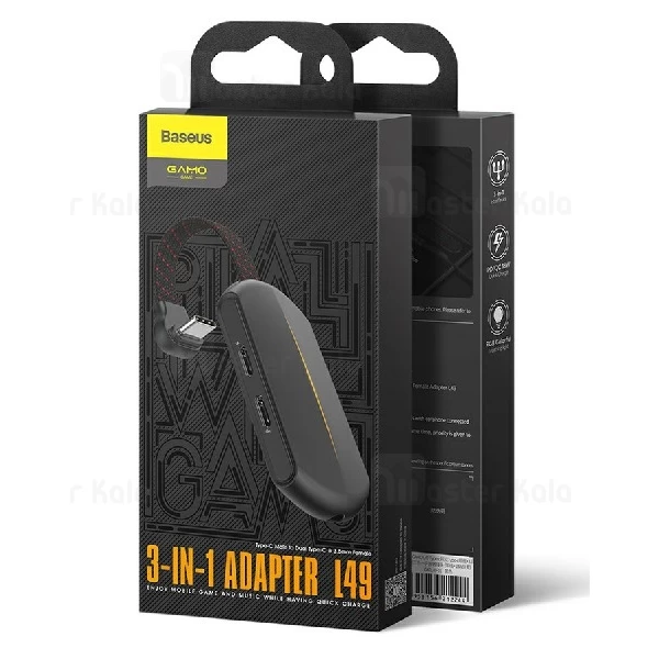 کابل تبدیل تایپ سی اتصال همزمان هندزفری و شارژر بیسوس Baseus L49 3 in 1 Adapter CATL49-01