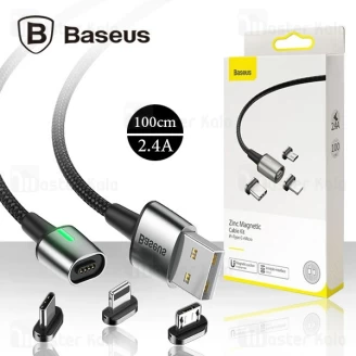 کابل مگنتی سه سر بیسوس Baseus Zinc Magnetic Cable Kit TZCAXC-A01 توان 2.4 آمپر طول 1 متر