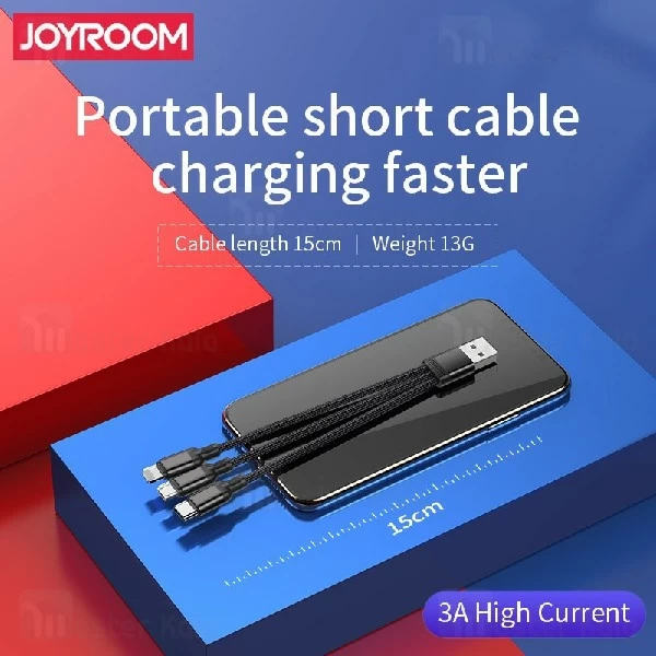 کابل سه سر جویروم Joyroom S-M416 3 in 1 Short Cable 3A طول 15 سانتی متر
