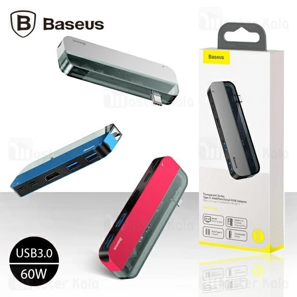 هاب شارژر و داک انتقال اطلاعات بیسوس Baseus Transparent Type-C Hub CAHUB-K0G