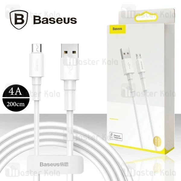 کابل میکرو یو اس بی بیسوس Baseus Mini White CAMSW-E02 توان 4 آمپر طول 2 متر