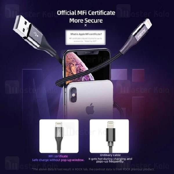 کابل لایتنینگ راک Rock AutoBot RCB0706 A2 Lightning Cable دارای MFI