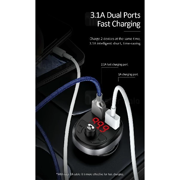 شارژر فندکی و پخش کننده بلوتوث یوسمز Usams C11 Car Charger توان 3.1 آمپر