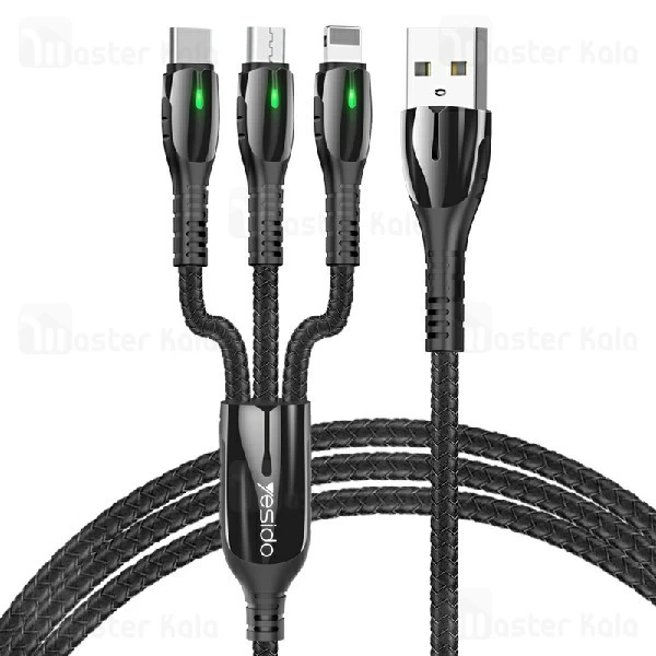 کابل سه سر یسیدو Yesido CA44 3 in 1 Braided Cable به توان 2.4 آمپر