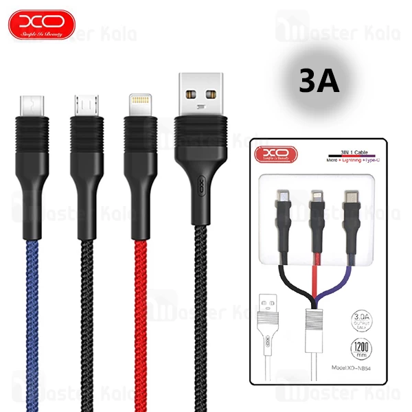 کابل سه سر ایکس او XO NB54 3 in 1 Charging Cable توان 3 آمپر