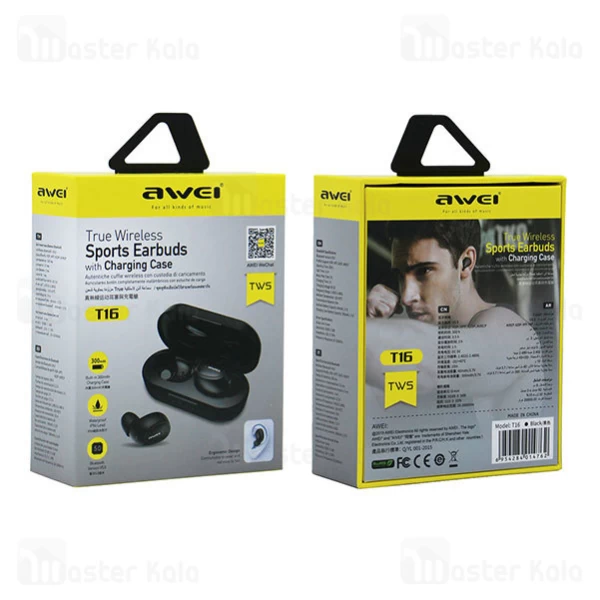 هندزفری بلوتوث دو تایی اوی AWEI T16 Bluetooth Earphone به همراه داک شارژ