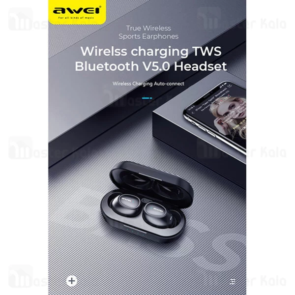 هندزفری بلوتوث دو تایی اوی AWEI T16 Bluetooth Earphone به همراه داک شارژ