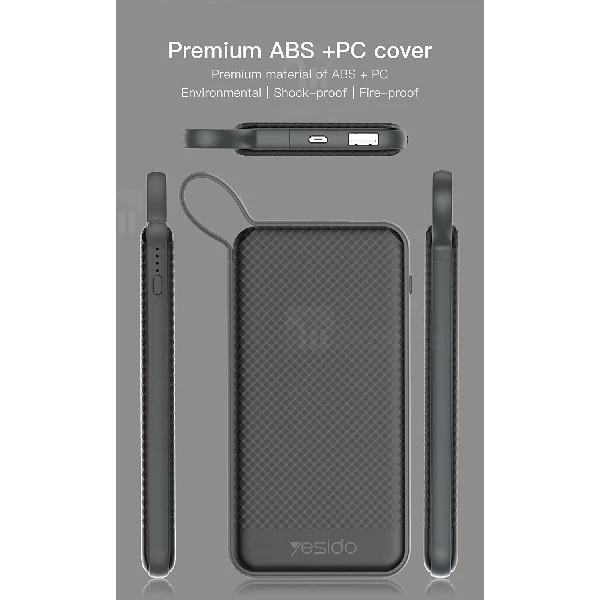 پاوربانک 10000 میلی آمپر یسیدو Yesido YP-03 دارای کابل متصل و توان 2 آمپر