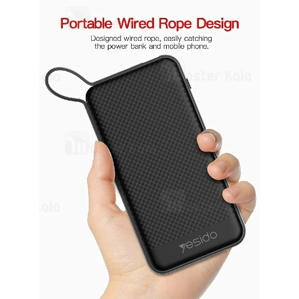 پاوربانک 10000 میلی آمپر یسیدو Yesido YP-03 دارای کابل متصل و توان 2 آمپر