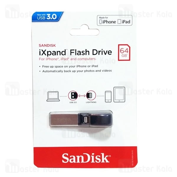 فلش مموری Sandisk iXPAND Lightning and USB3.0 64GB