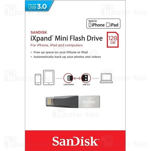 فلش مموری Sandisk iXPAND Mini Lightning and USB3.0 128GB